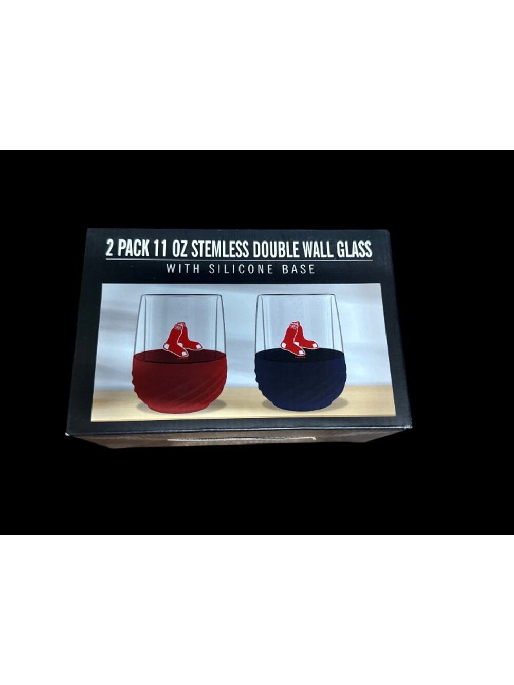 2-Pack 11 oz Stemless Wine Glasses with Silicone Base Boston Red Sox New